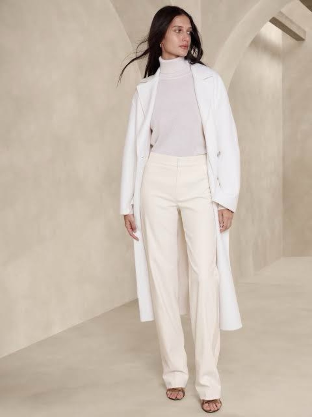 Banana Republic Cream Wide-Leg High-Rise Trousers Italian Virgin Wool